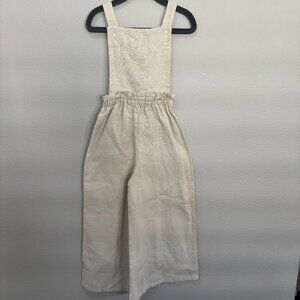 James cream linen overalls, adjustable straps